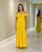 Chic Yellow A-Line Ruffles Off-The-Shoulder Sleeveless Chiffon Floor-Length Bridesmaid Dress